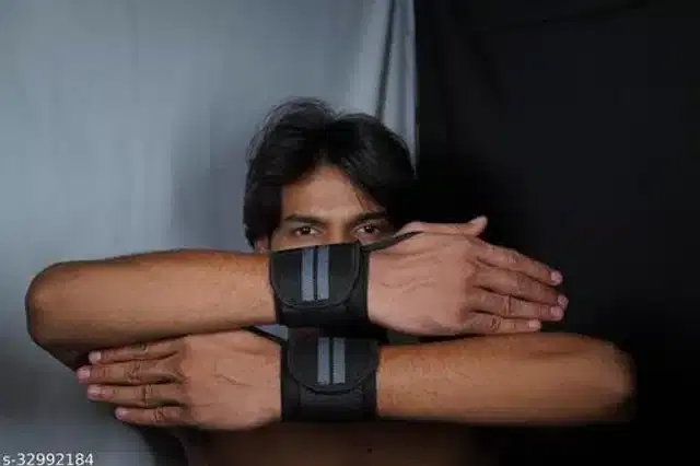 Wrist Support Bands, Black & Grey, Free Size, Set of 1