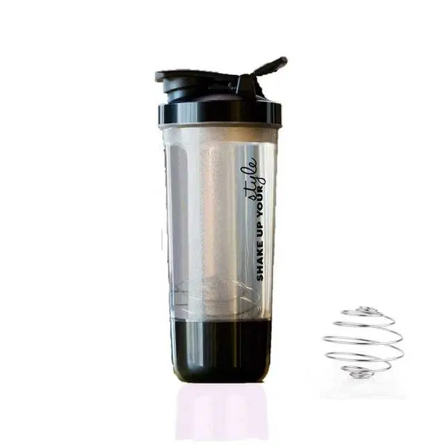 Leak Proof BPA Free Plastic Protein Shaker Bottle For Gym & Cycling, Black, 600 ml, MSE-1