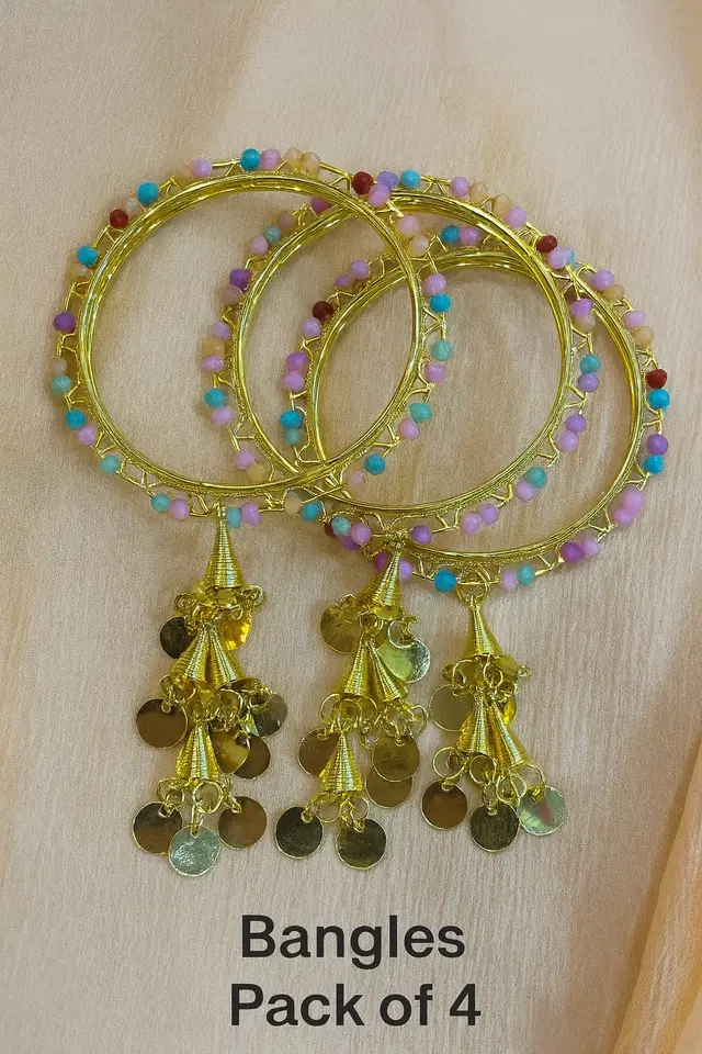 Metal Gold Plated Bangles for Women (Gold, 2.6) (4 Pcs)