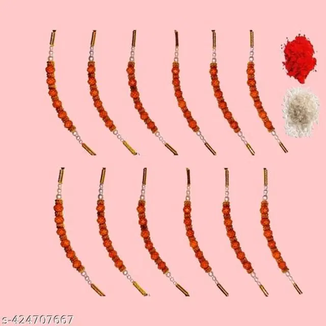 Handmade Designer Rakhi with Roli Chawal, Multicolor, Pack of 12