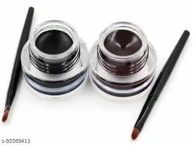 Gel Eye Liners 2 Pcs with 2 Pcs Brushes, Black & Brown, Set of 2