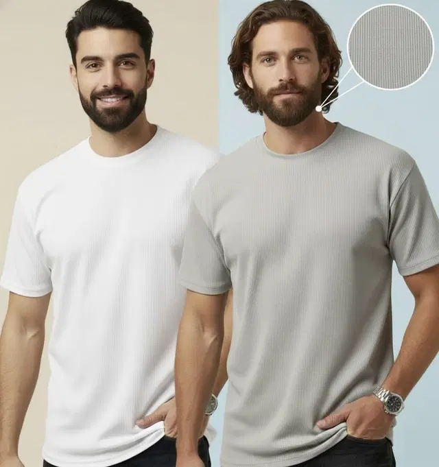 Polyester Round Neck T-shirt for Men, Multicolour, Pack of 2 (L)