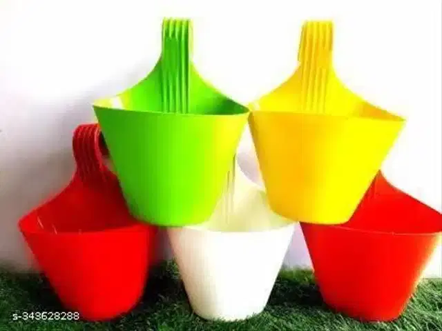 Plastic Hanging Planters, Multicolor, Pack of 5