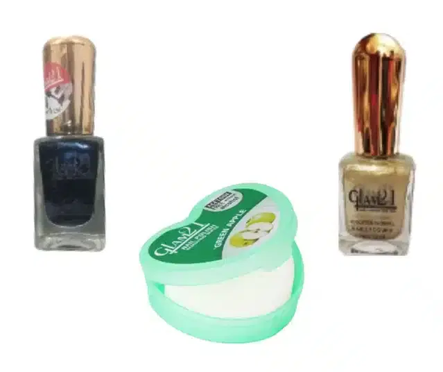 Glam21 2 Pcs Nail Polish with Nail Polish Remover Wipes, Black & Gold, Set of 3