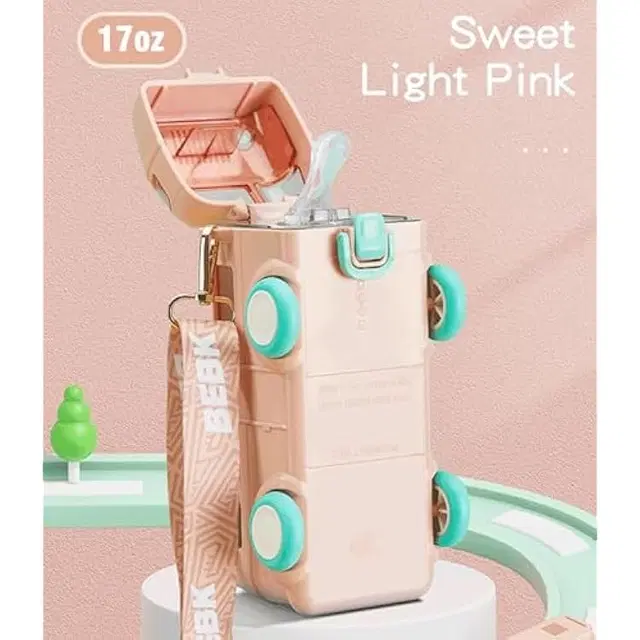 Plastic Bus Shape Sipper Bottle for Kids, Multicolor (1000 ml)