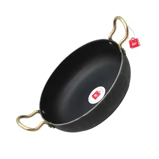 Iron Traditional Deep Bottom Kadai & Fry Pan with Handle, Black