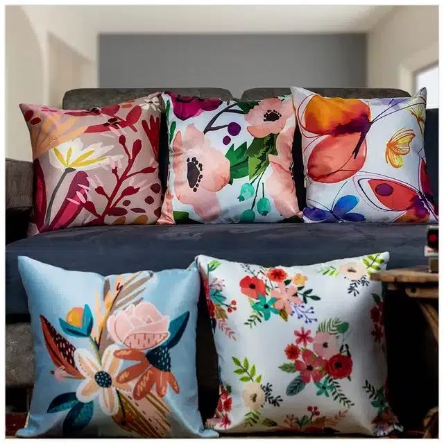Printed Cushion Covers Combo, Multicolor, 16x16 Inches, Pack of 5