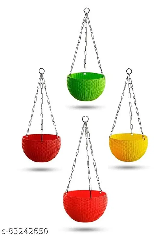 Plastic Hanging Planter, Multicolor, Pack of 4
