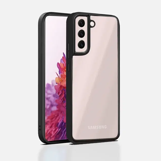 Polycarbonate Transparent Hybrid Hard Bumper Mobile Back Cover for Samsung Galaxy S21 FE 5G, Black