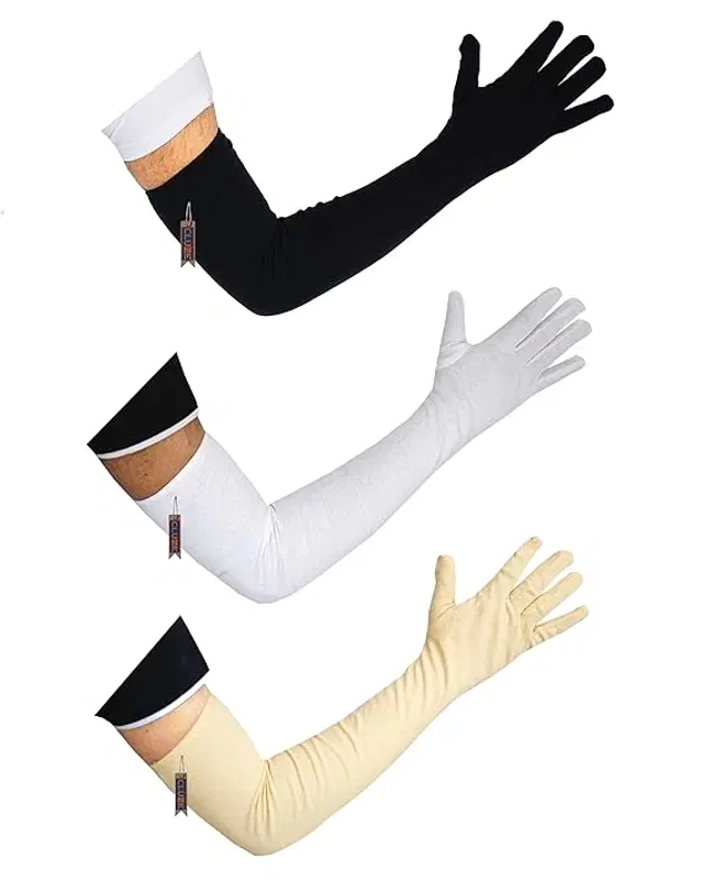 Cotton Solid Full Hand Gloves for Men & Women, Set of 3 (Multicolor)