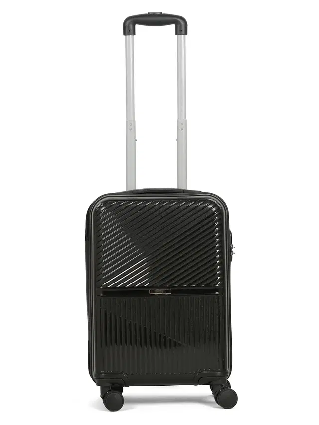 Teakwood Whitefield Small Hard Trolley Bag With 360° Spinner 8 Wheels, Black