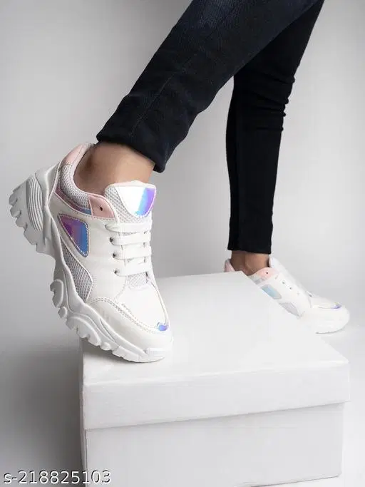Colorblocked Mesh Sneakers for Girls (White, 11-12 Years)