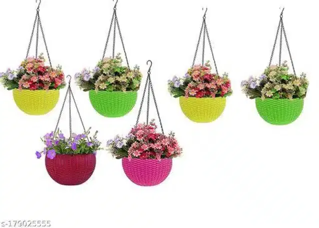 Plastic Planters with Hanging Chain, Pack of 6, Multicolor