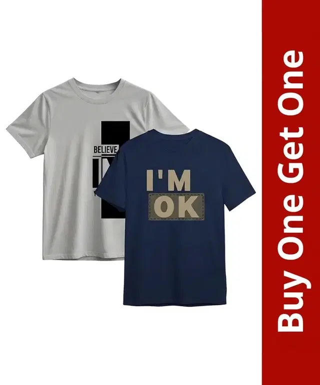 Men's Round Neck T-Shirt, Buy 1 Get 1, Grey & Navy Blue, XL