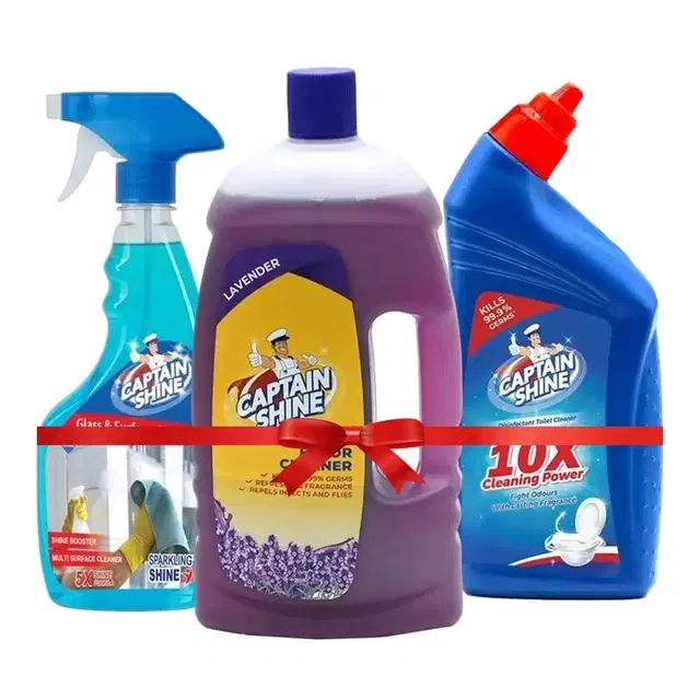 Captain Shine Disinfectant Floor Cleaner 1 L (Lavender) + Captain Shine Disinfectant Toilet Cleaner 500 ml + Captain Shine Disinfectant Glass Cleaner 500 ml