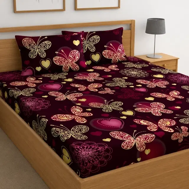 Polycotton 88x88 Inch Bedsheet with 2 Pillow Cover [Purple]