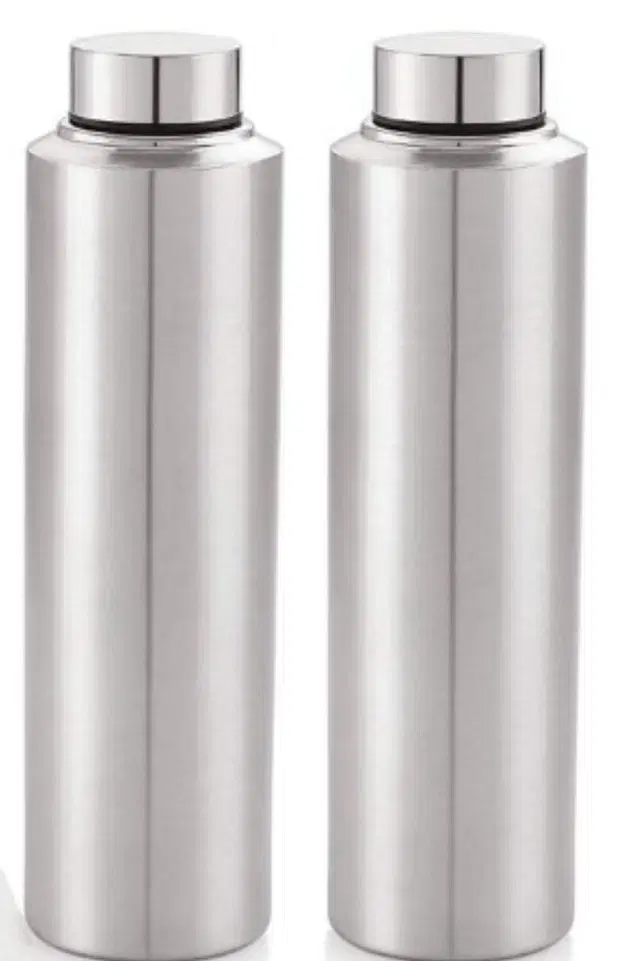 Stainless Steel Water Bottle, Silver, 1000 ml, Pack of 2