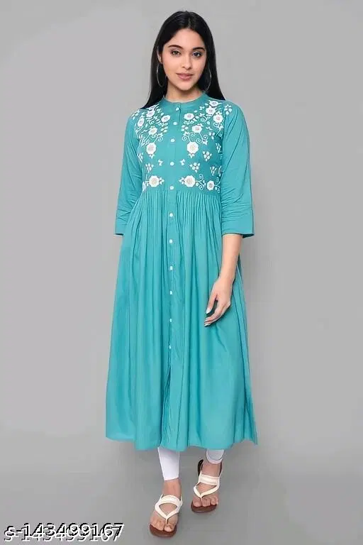 Rayon Kurti For Women, Aqua Blue (S)