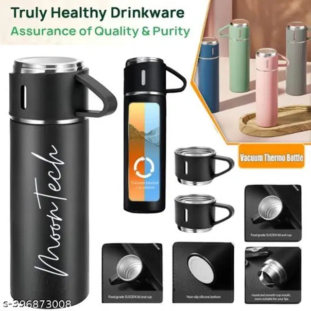 Stainless Steel Vacuum Flask with 2 Cups, Multicolor, 500 ml
