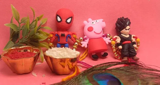 Synthetic 3 Pcs Rakhi with Roli Chawal (Multicolor, Set of 1)