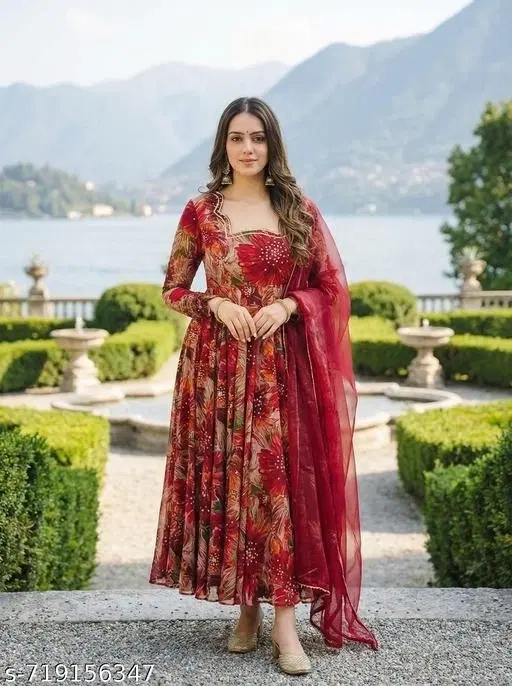 Poly rayon Printed Anarkali Above Knee Rayon Gown for Women ( Multi color,XXXL )