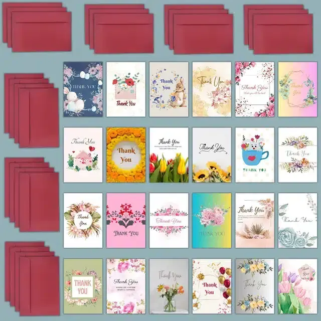 Thank You Greeting Card with Envelopes, Multicolor, Set of 24