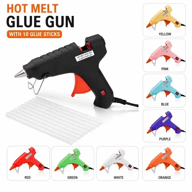 Mini Glue Gun 20 watt with 10 transparent Glue Sticks [Multicolor, Pack of 1]