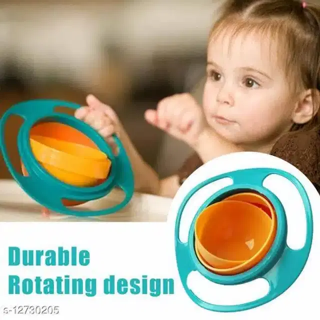 360 Degree Rotation Spill Proof Bowl, Sky Blue & Orange