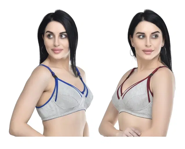 Cotton Blend Solid Non Padded Feeding Bras for Women, Pack of 2 (Multicolor, 3XL)