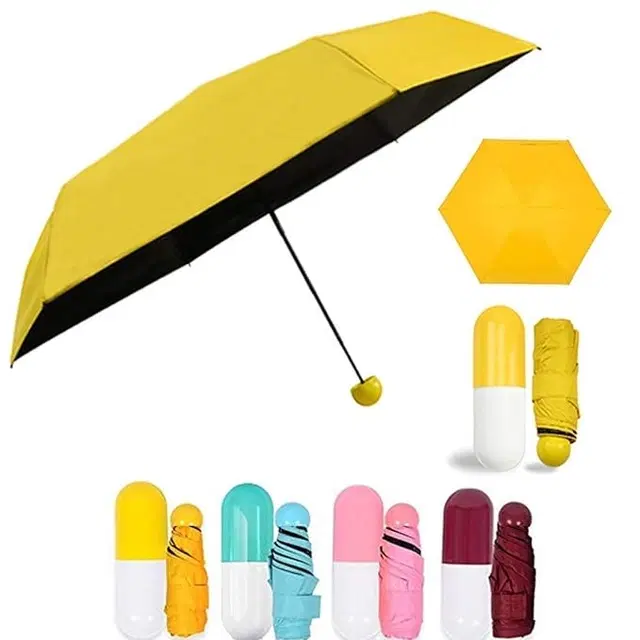 Foldable Mini Umbrella with Capsule Shaped Case, Assorted, Pack of 1