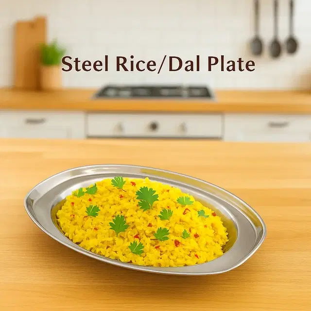 JENSONS Steel Dal/Rice Serving Plate, Pack of 1