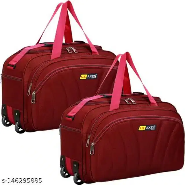 Polyester Trolley Duffel Bag for Men & Women, Maroon, Pack of 2