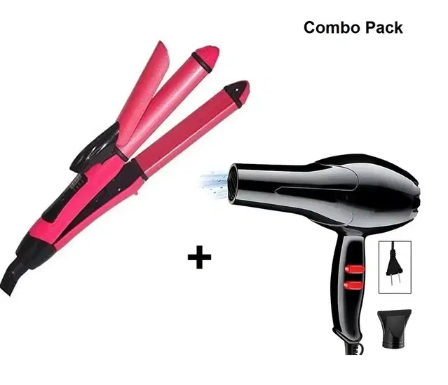 1800W Foldable Hair Dryer (Assorted) with Hot & Cool Modes and Ceramic Coating Hair Straightener (Combo Pack)