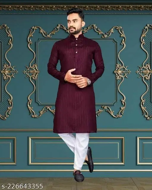 Mandarin Neck Kurta for Men (Maroon, XL)