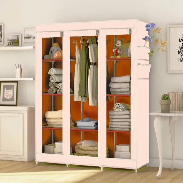 Plastic Printed Collapsible Wardrobe, Orange