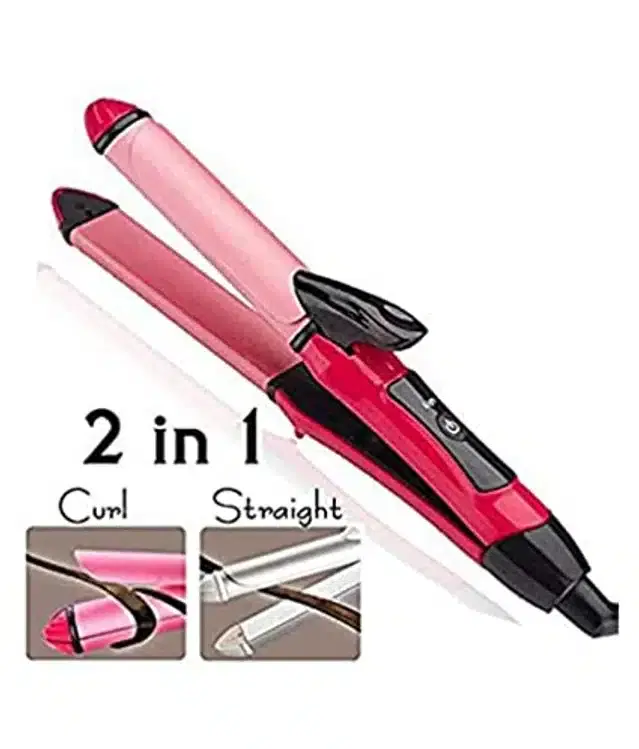 2 in 1 Hair Straightener with Curler, Pink
