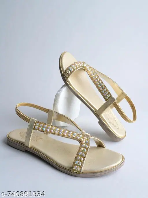 Shoetopia Flat Gold Embellished Size 3.0