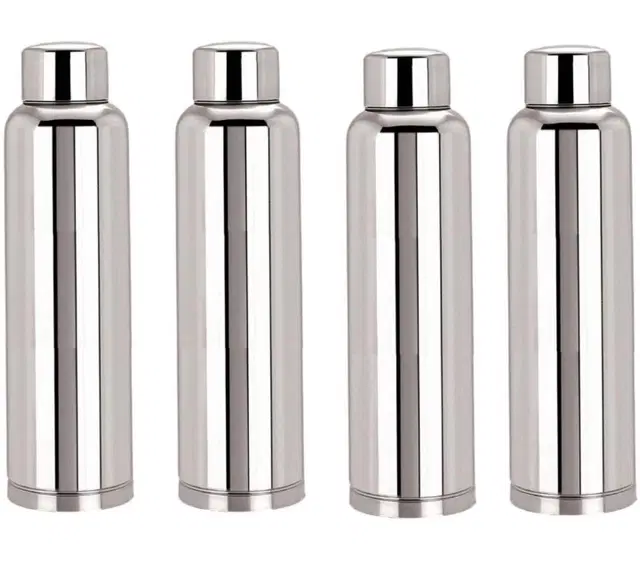 Stainless Steel Water Bottle, Silver, 1000 ml, Pack of 4