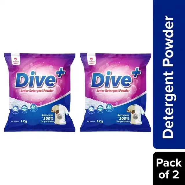 Dive+ Active Detergent Powder 2X1 Kg (Pack of 2)