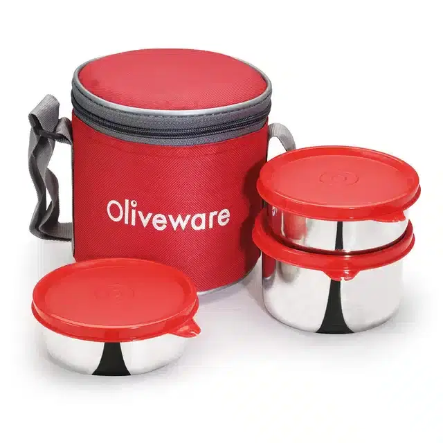 Oliveware Airtight Lunch Box, Red, Set of 1