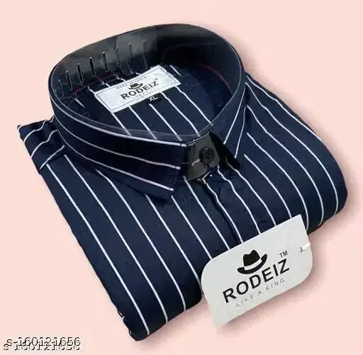 Striped Cotton Blend Shirts for Men (Navy Blue, XXL)