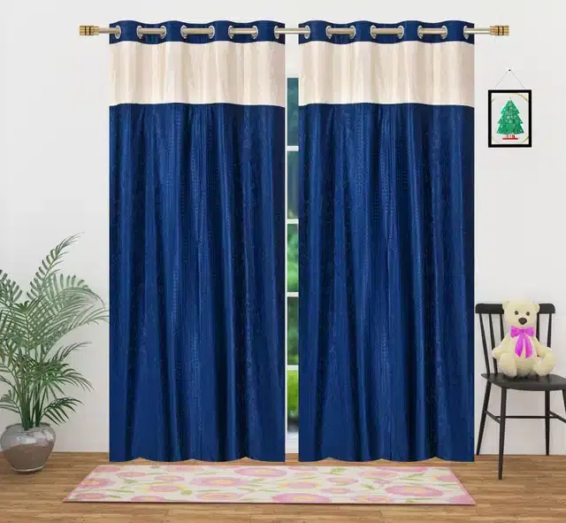 Polyester Solid Door & Window Curtains, Blue, 7 feet