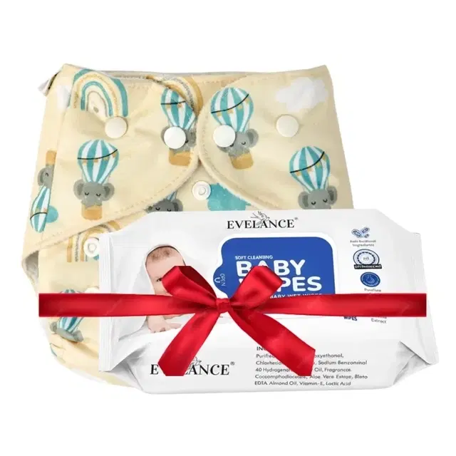 Bumpers Organic Cloth Diaper (Pink) Free Size + Evelance Baby Wipes - 72 Wipes