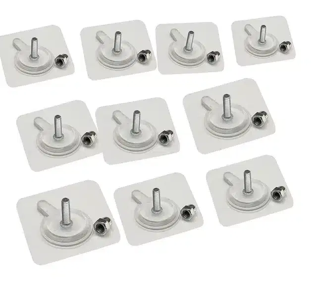 Adhesive Wall Hooks, Silver, Pack of 10