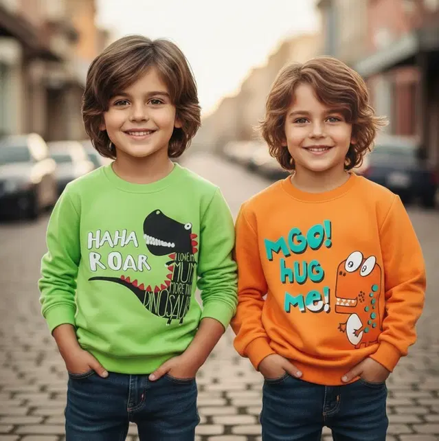 Round Neck Printed Wool Sweat Shirt For Boys, Multicolour (3-4 Years) ,Pack Of 2