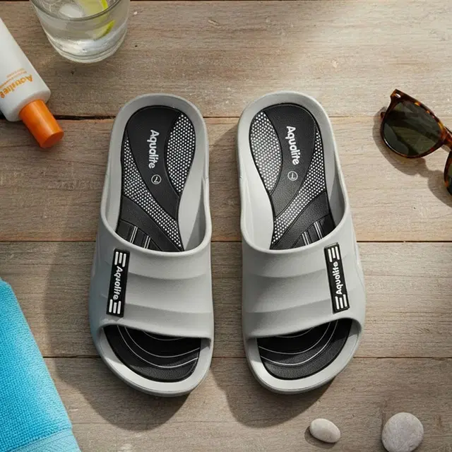Aqualite Slides for Men (Grey, Black, 6 UK/India)