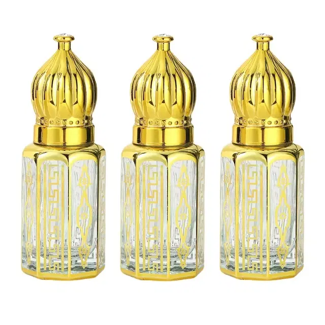 Empty Attar Bottles (Golden, 6 ml) (Pack of 3)