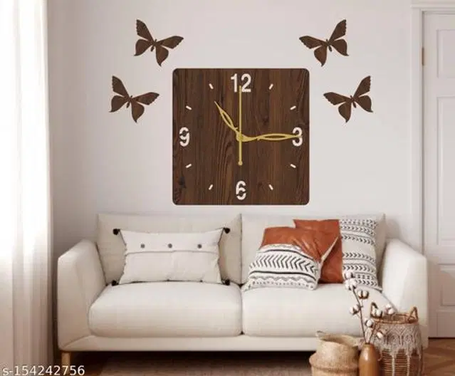 Wooden Wall Clock for Home, Brown