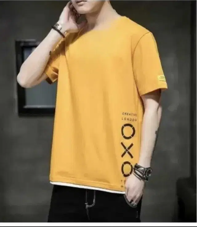 Polyester Printed T-Shirt for Men, Yellow (L)