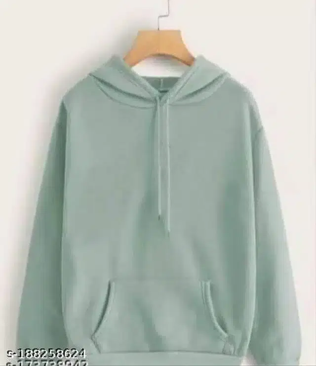 Fleece Full Sleeves Hooded Sweatshirt for Women (Sea Green, S)